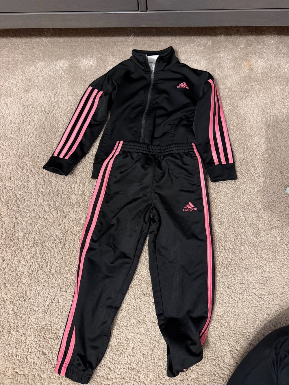 adidas Black Kids Track Set with Pink Stripe Accents